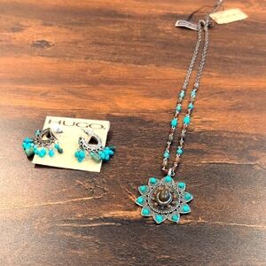 Hugo Faux Turquoise and Silver  Tone Necklace and Earrings Set &Genuine Lucite